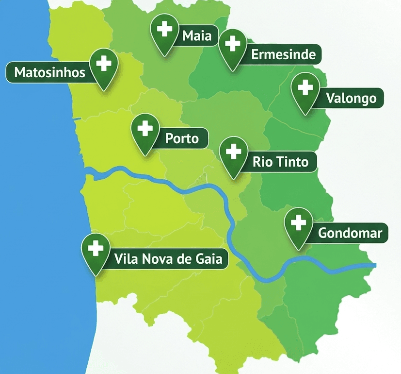 Mapa das zonas de entrega no Grande Porto